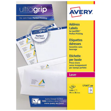 Photo Étiquettes adresses - 99,1 x 38,1 mm Lot de 1400 AVERY L7163-100.FR
