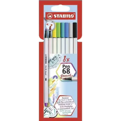 Stylo-feutre Pen 68 Brush Etui en carton STABILO Lot de 8