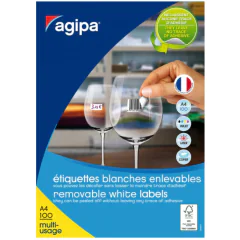 Photo Etiquettes adhésives amovibles - 210 x 297 mm - Blanc AGIPA