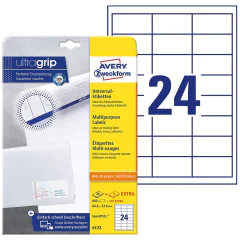 Photo Étiquettes adhésives - 64,6 x 33,8 mm - Blanc AVERY Lot de 720