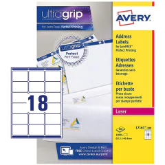 Photo Étiquettes adresses - 63,5 x 46,6 mm Lot de 1800 AVERY L7161-100.FR