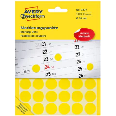 Photo Pastilles adhésives - 18 mm - Jaune AVERY Lot de 1056 Étiquettes rondes
