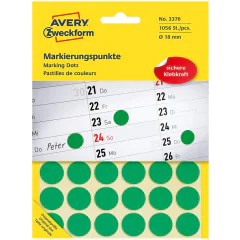 photo Pastilles adhésives - 18 mm - Vert AVERY Lot de 1056 Étiquettes rondes