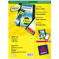 Photo Étiquettes amovibles - Jaune fluorescent - 210 x 297 mm AVERY L600625