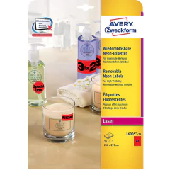 Photo Étiquettes amovibles - Rouge fluo - 210 x 297 mm AVERY L600525