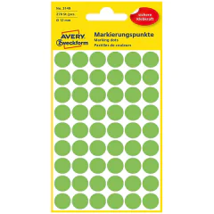 Photo Pastilles adhésives 12 mm - Vert fluo AVERY Lot de 270 Étiquettes rondes