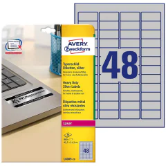 Photo Étiquettes adhésives de signalisation - Argent - 45,7 x 21,2 mm AVERY L6009-20
