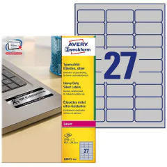Photo Étiquettes adhésives de signalisation - Argent - 63,5 x 29,6 mm AVERY L6011-100