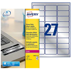 Photo Étiquettes adhésives de signalisation - Argent - 63,5 x 29,6 mm AVERY L6011-20